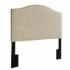 Discount 🔔 PRI Camelback Nailhead Trim King Cal King Upholstered Panel Headboard In Linen Beige ⭐