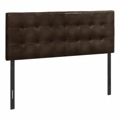 Brand new 😀 Monarch Queen Faux Leather Button Tufted Upholstered Panel Headboard In Brown 👍
