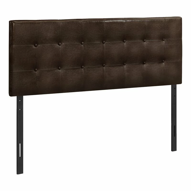 Brand new ๐ Monarch Queen Faux Leather Button Tufted Upholstered Panel Headboard In Brown ๐