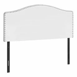 Coupon 🔥 Monarch Queen Faux Leather Nailhead Trim Upholstered Panel Headboard In White ⭐