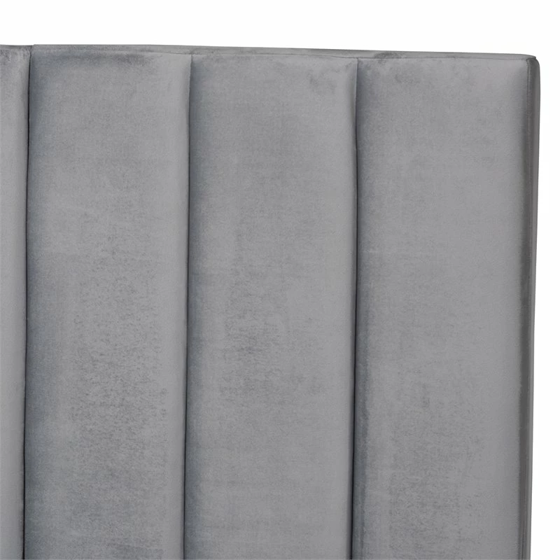 Best Sale ๐ Bowery Hill King Size Gray Velvet Panel Bed With Tufted Headboard ๐ฅฐ - Image 4