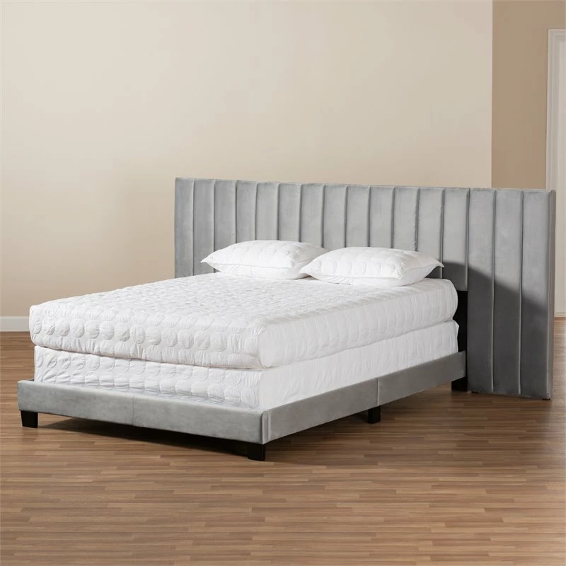 Best Sale ๐ Bowery Hill King Size Gray Velvet Panel Bed With Tufted Headboard ๐ฅฐ - Image 7