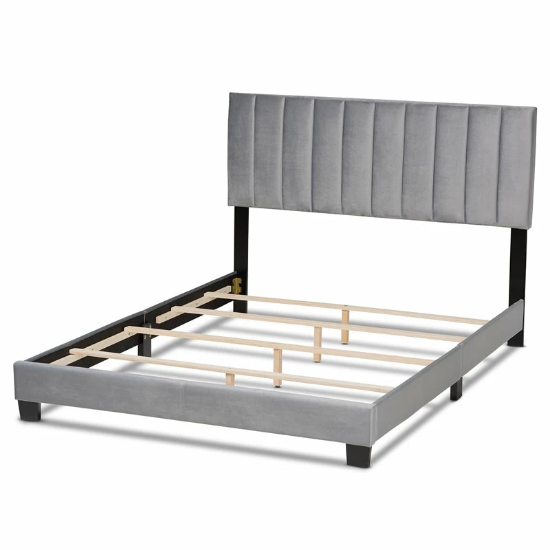 Cheap ๐ Bowery Hill Queen Size Gray Velvet Panel Bed With Tufted Headboard ๐ - Image 3