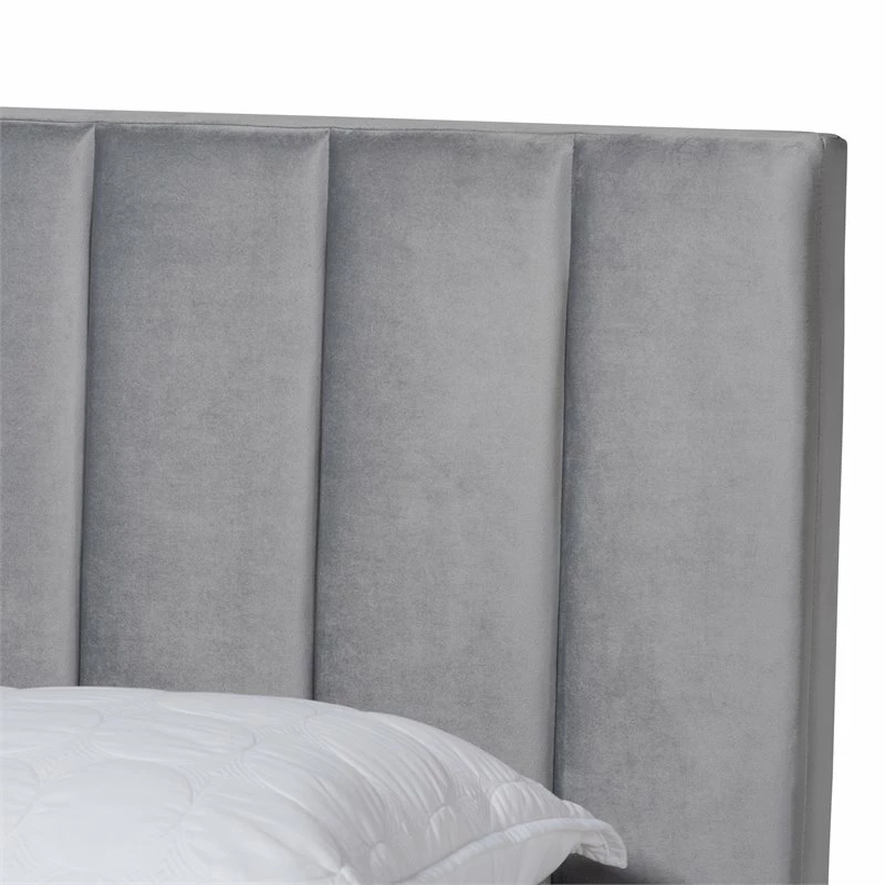 Cheap ๐ Bowery Hill Queen Size Gray Velvet Panel Bed With Tufted Headboard ๐ - Image 4