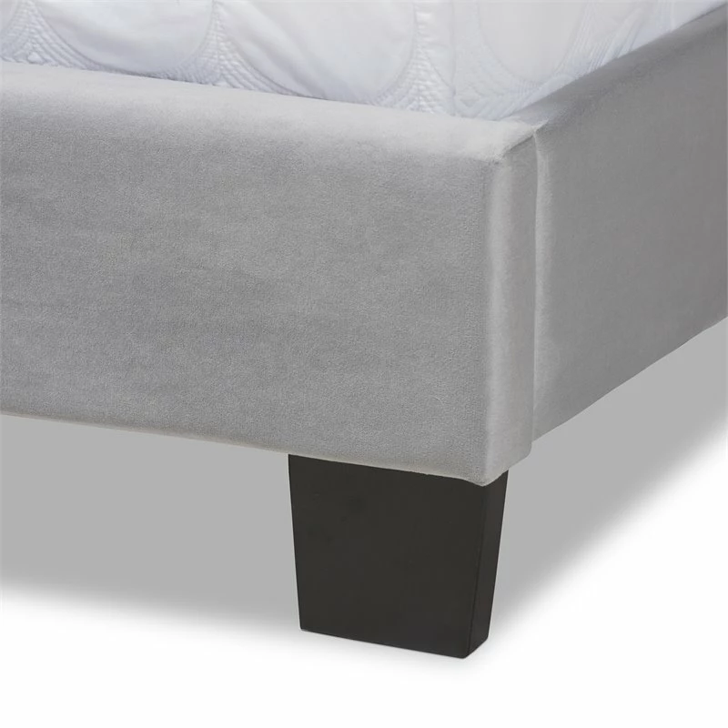 Cheap ๐ Bowery Hill Queen Size Gray Velvet Panel Bed With Tufted Headboard ๐ - Image 5