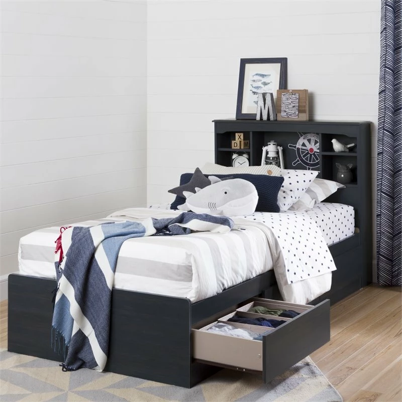 Discount 🌟 Pemberly Row Transitional Wood Twin Bookcase Headboard In Blueberry ❤️ - Image 5